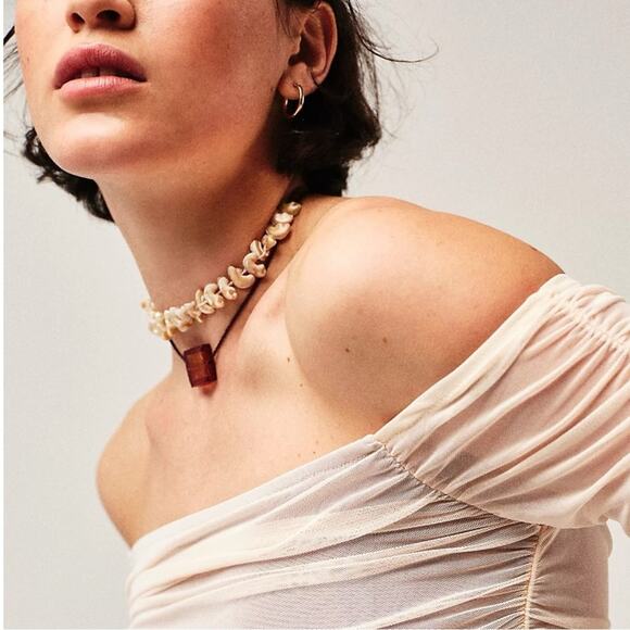 Free People Sunshine Express Choker Brown NWT Glass Bohemian Necklace Layering - Picture 3 of 7